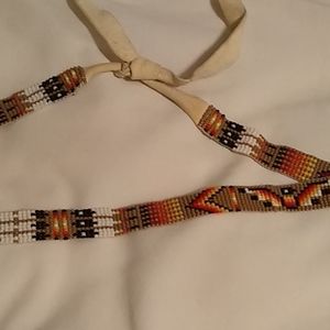 Hand beaded leather hatband